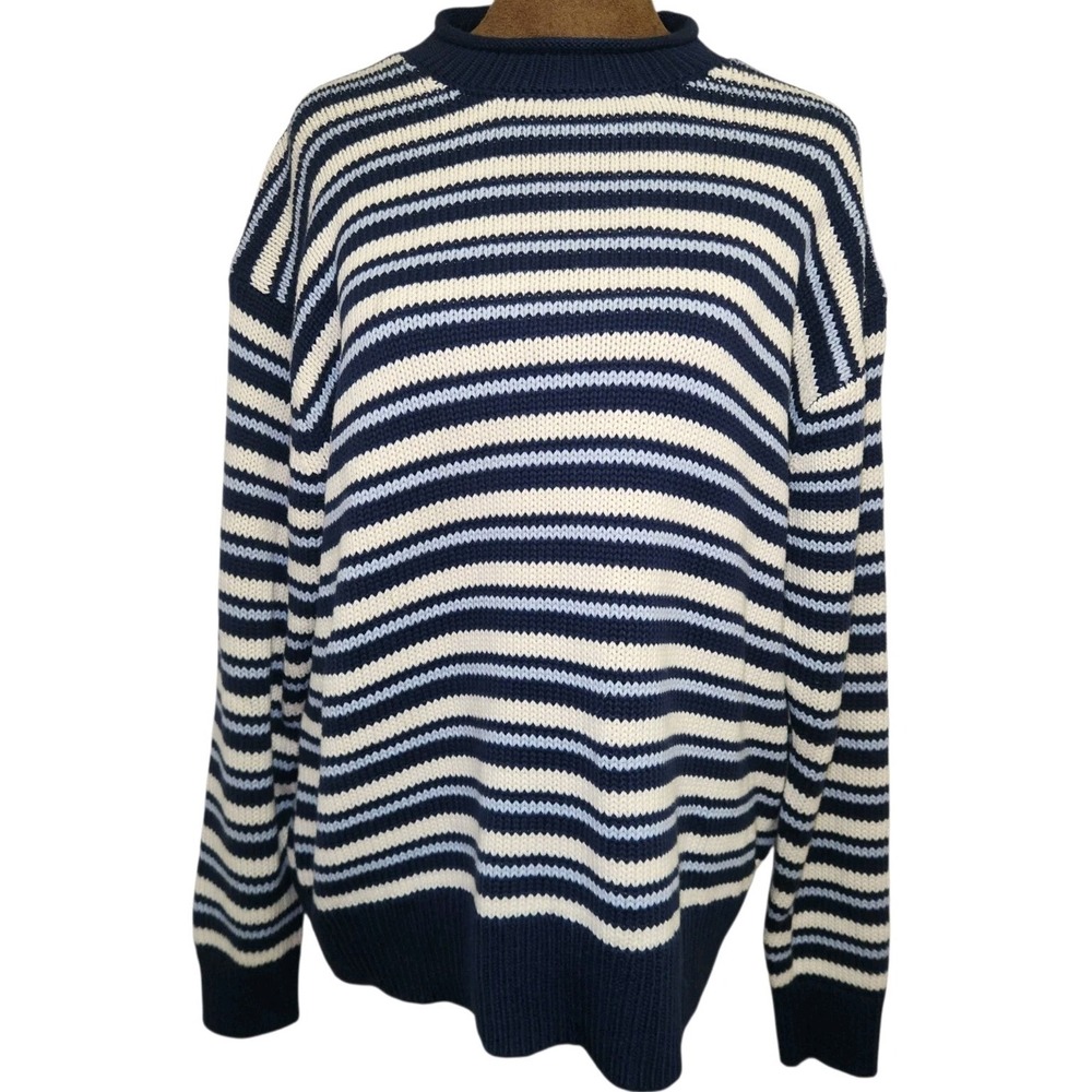 American Eagle AE Big Hug Sweater Oversized XS Roll Neck Blue Striped Women's